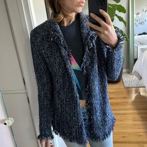 Velvet Cardigan with tasseled edges